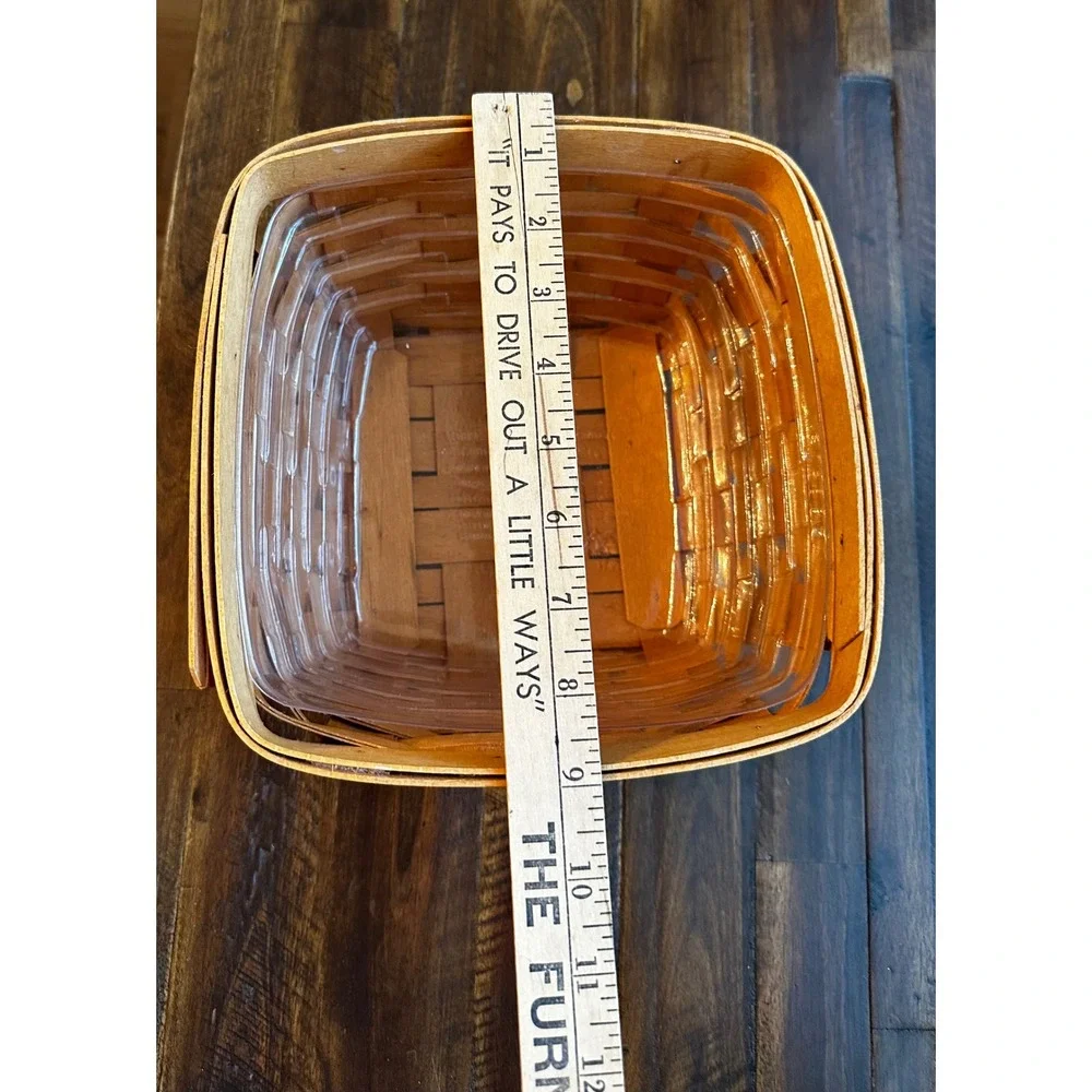 Longaberger Handwoven Basket with Wood Lid and Plastic Liner Dresden Ohio 7x7